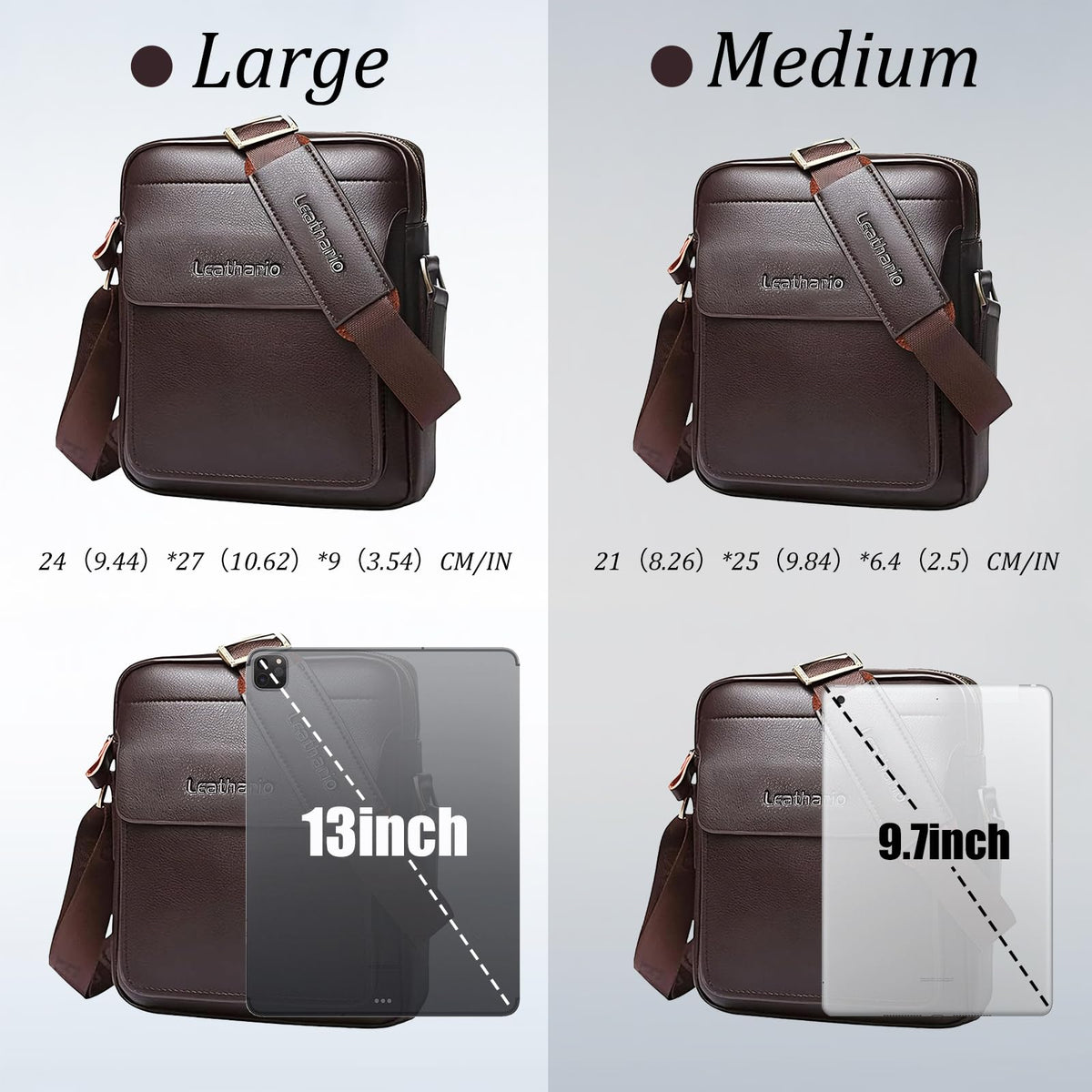 Leathario Crossbody Bag For Men Vegan Leather Shoulder Messenger Purse Sling Satchel Bag For Work Business Travel