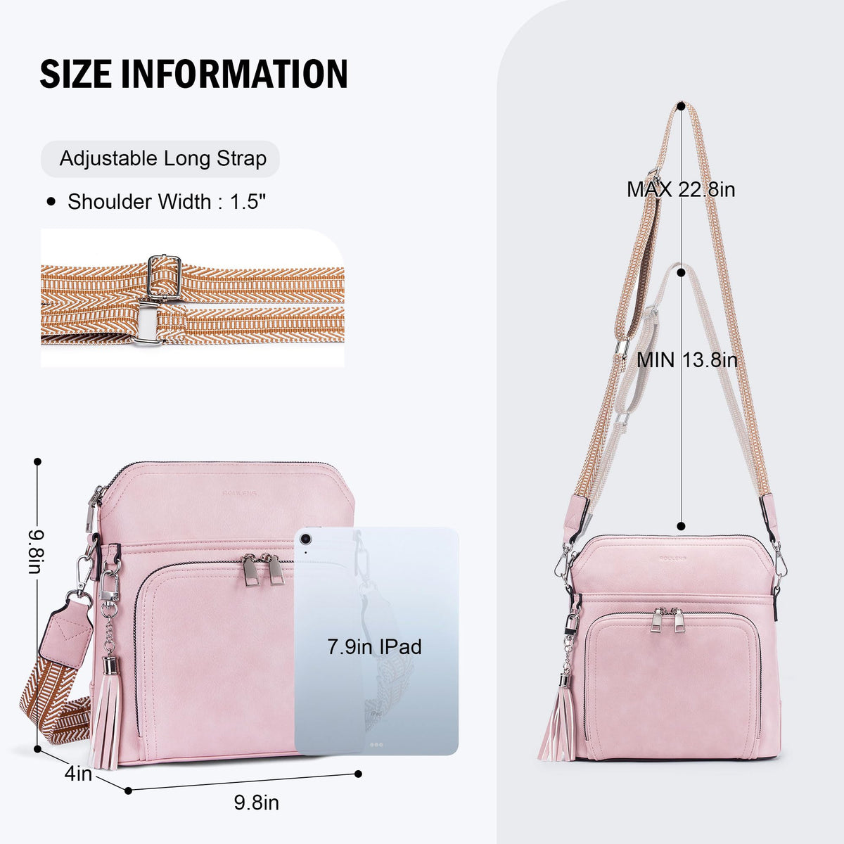 Roulens Crossbody Purse for Women,Lightweight Medium Crossbody Bag Soft Leather Women's Shoulder Handbags with Tassel