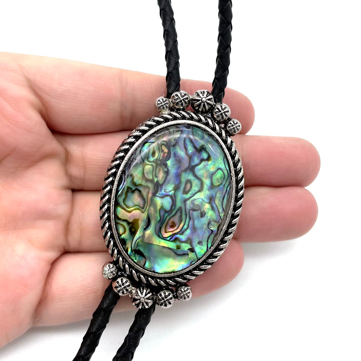 YOQUCOL Abalone shell Pattern Bolo Tie Native Western Cowboy Hand-woven Leather Bola Tie Necktie for Men Women