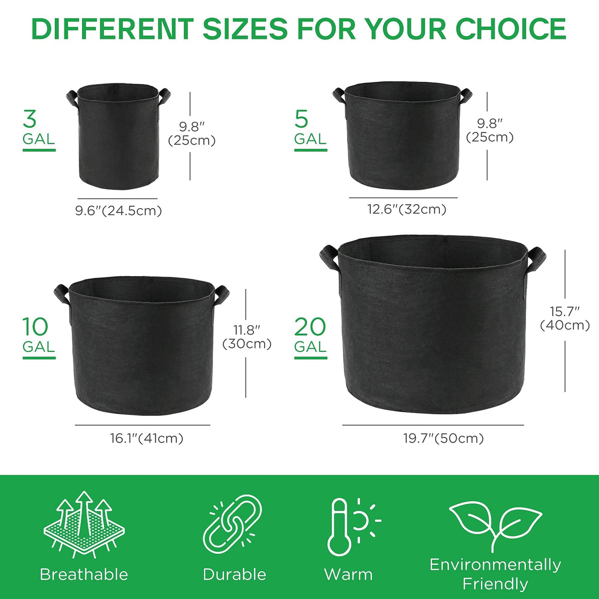 LotFancy 3 Pack 10inch Plant Saucer and 5-Pack 20 Gallon Grow Bags