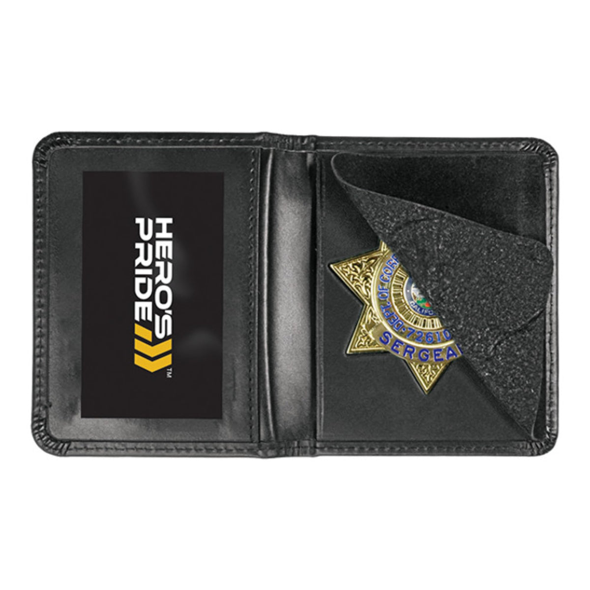 Hero's Pride Deluxe Compact Bi-Fold Genuine Leather ID Case with Recessed Badge Cutout, 7 Point Star, Fits Badge Size 2-3/4 x 2-3/4" (0010)