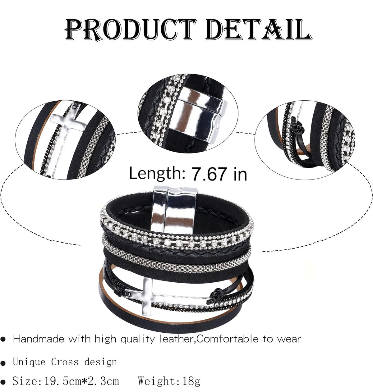 CARICY Cross Bracelets Leather Wrap Bracelets for Women Trendy Layered Clasp Bangle Cuff Stacked Bracelet Jewelry Birthday Christmas