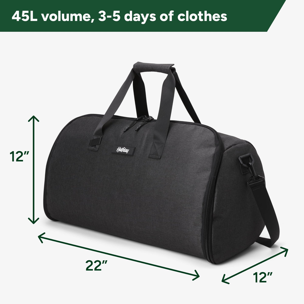 Halfday Convertible 2-in-1 Garment Duffel Weekender Bag 45L: Wrinkle-Free Travel (Hanging Suit Compartment, Shoe Pockets, Trolley Sleeve), Durable & Water-Resistant Carry-on, Shadow