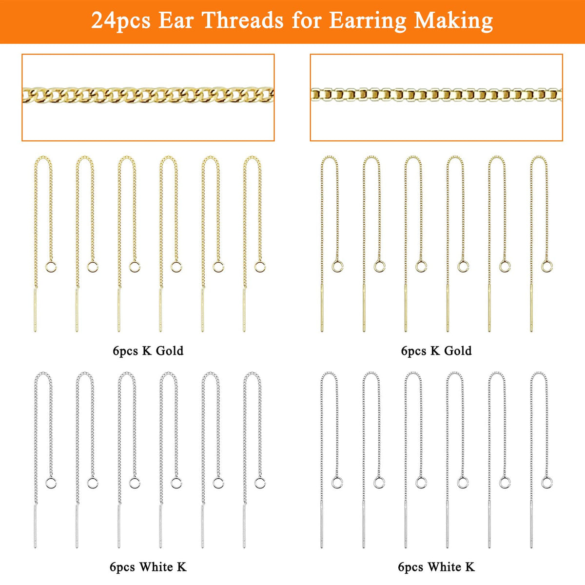 24pcs 8.5cm Ear Threads Long String Ear Threads Hypoallergenic Ears Thread Earring with Loop Drop Earrings Tassel Chain Earrings for Earring Making DIY Jewelry Craft(2 Styles,2 Colors)