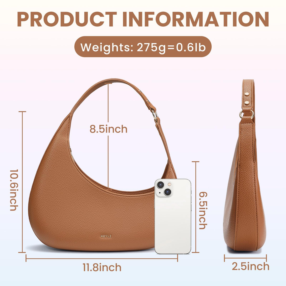Keyli Shoulder Bag Polene Bags for Women Fashionable Casual Vegan Leather Zip Top-Handle Handbags Quilted Crescent Hobo Purse Brown