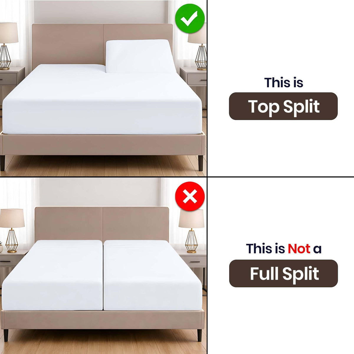 SGI bedding 32" King Split Top Flex Head Sheet Set 1800 Threads Flex Top Sheets for Adjustable Bed 4 Piece 15" Deep Pocket for Sleep Number Bed - White