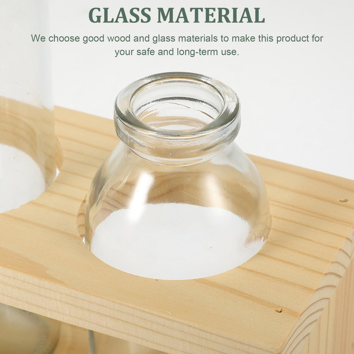 Balacoo Glass Hydroponic Vase Set with Wooden Stand, 2pcs Indoor Terrarium Planter for Living Plants, Decorative Tabletop Home Décor for Hydroponics and Plant Propagation