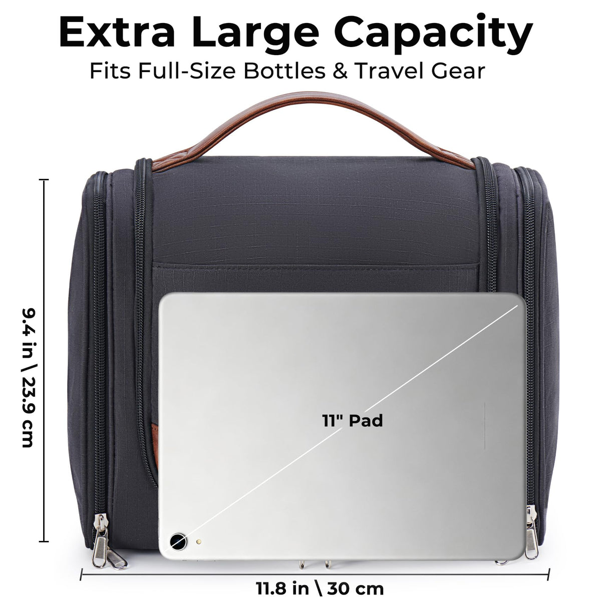 Ralnitote Large Hanging Toiletry Bag for Men, Travel Bathroom Bag with Hook, Hygiene Bag Organizer for Shower, Shaving & Grooming Essentials, Black