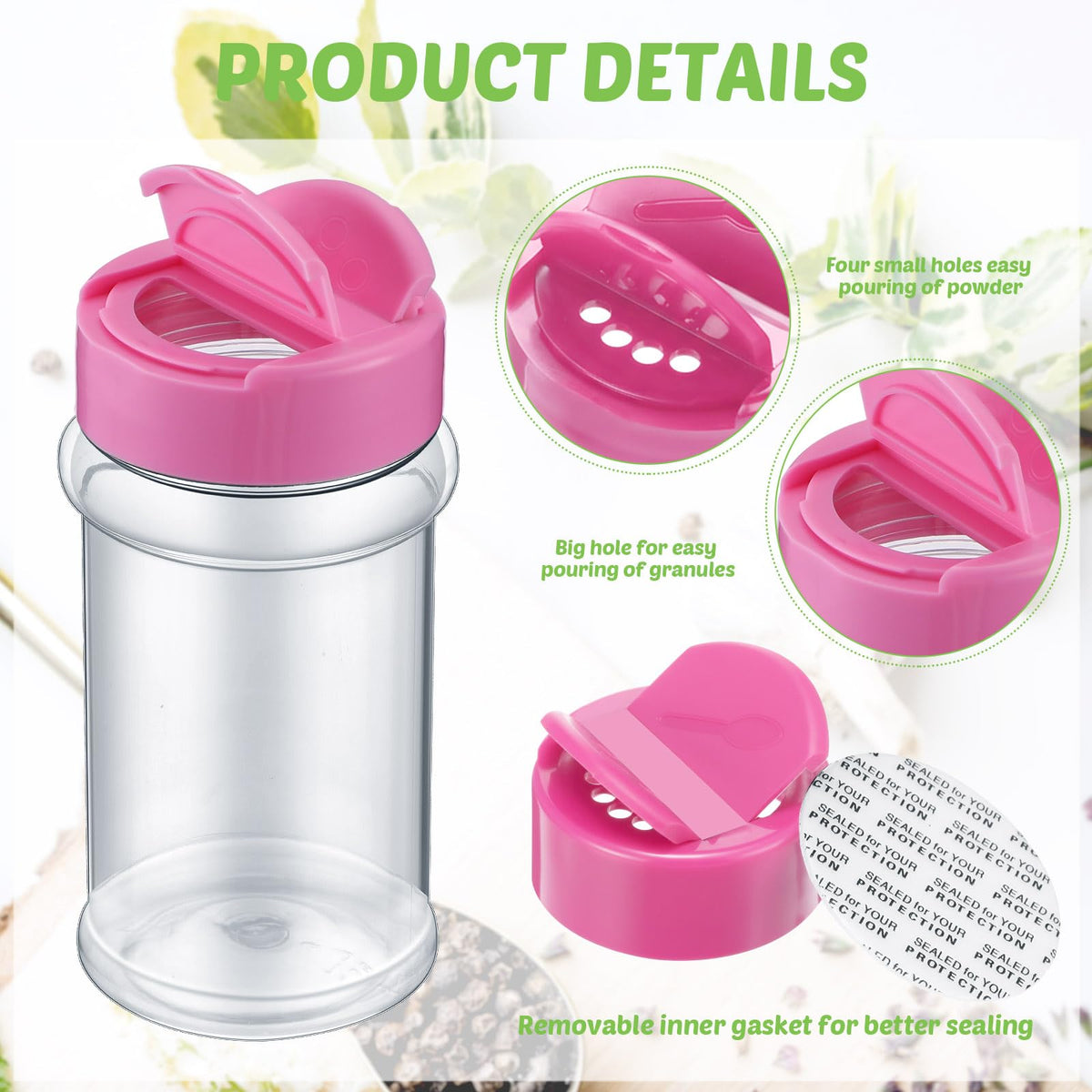 Jadive 36 Pcs 5.5 oz Plastic Spice Jars with Shaker Lids Clear Spice Bottles Plastic Seasoning Containers Empty Shaker for Kitchen Storing Herbs Seasoning Powders Pepper Dry Goods (Pink)