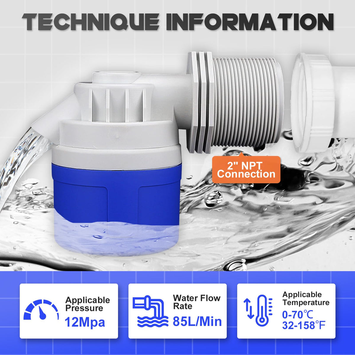 2" NPT Side Inlet Water Float Valve, 2 Inch Big Flow Automatic Water Level Control Float Valve for Water Tank, Water Troughs, Pond, Pool, Livestock, Aquariums (2" Side Inlet)