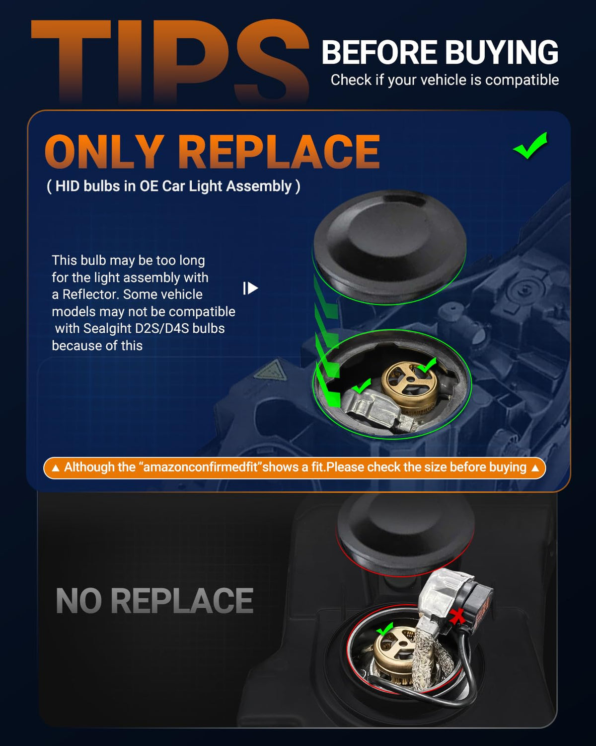 SEALIGHT D2S D2R HID Xenon Bulbs 6000K Cool White with Cooling Fan, Pack of 2