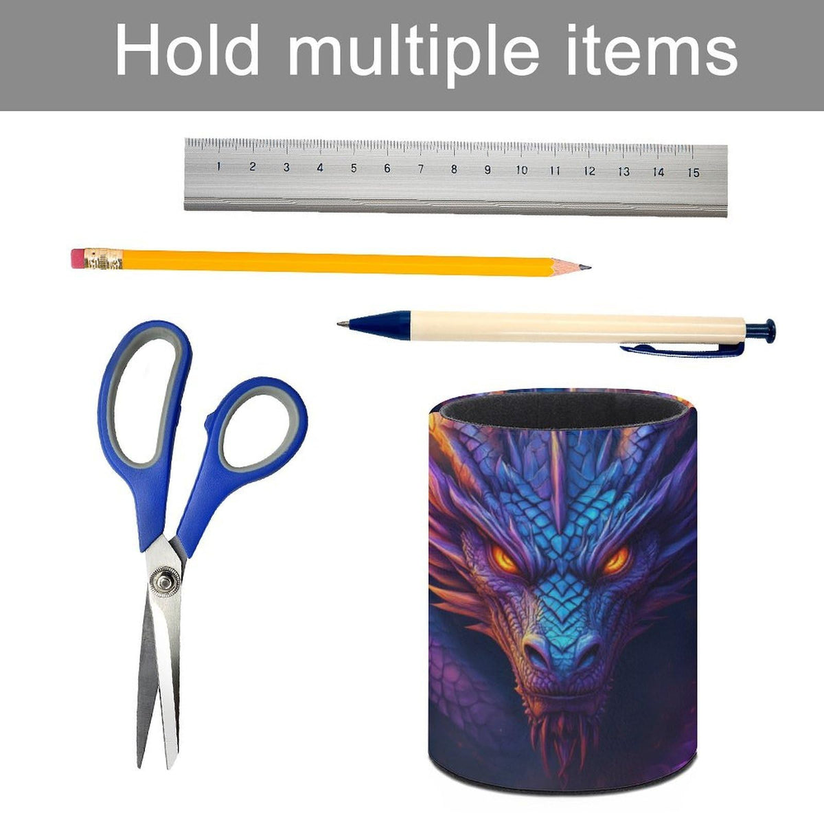 UTRSIFB Holder Cup Makeup Brush Storage Organizer, Waterproof Multifunctional Office Supplies, Pen Holder Cylinder Leather Pencil Dragon