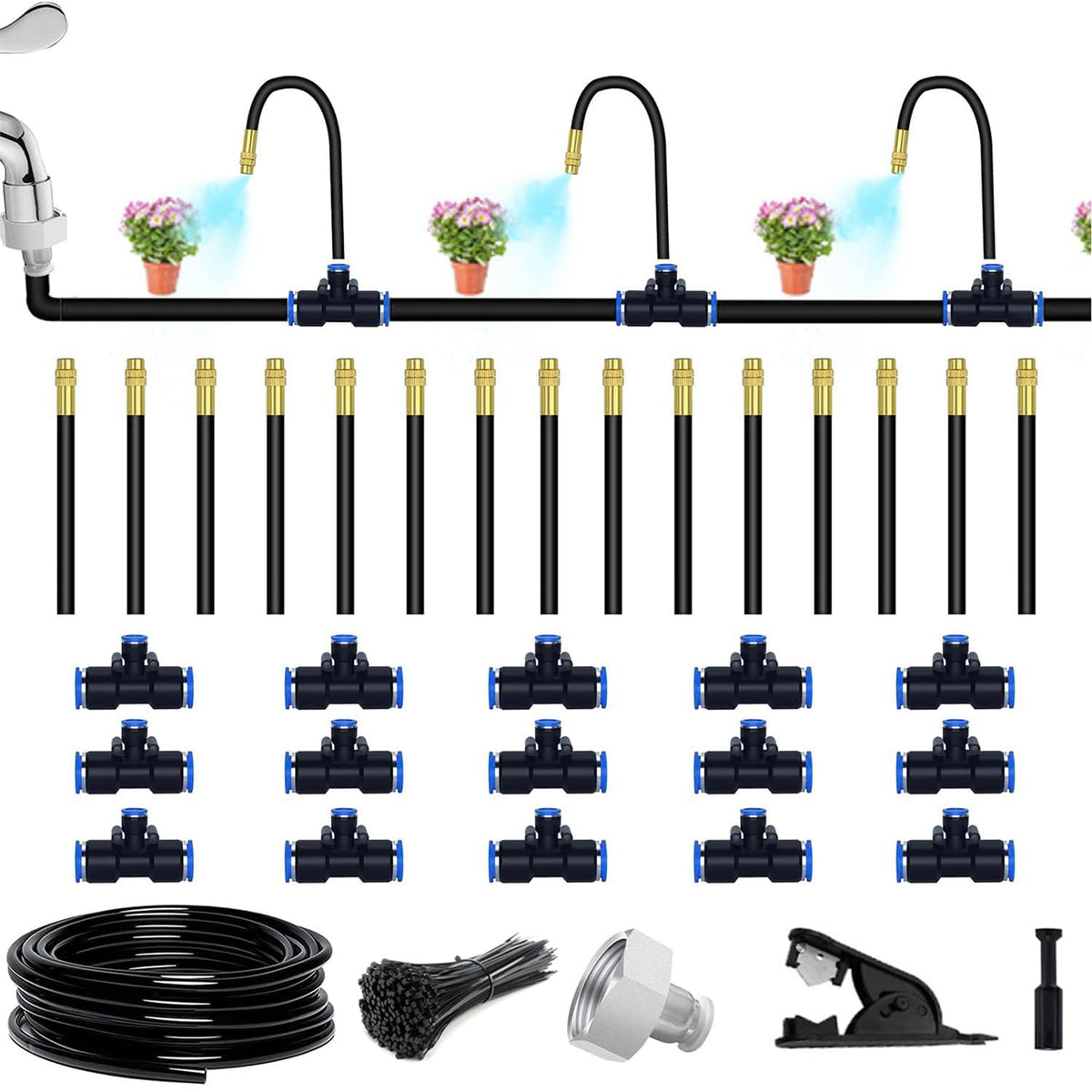 49.21Ft Drip Irrigation Kit Automatic Drip Irrigation System, 360° Bendable Garden Irrigation System, 5/16 inch Garden Watering System Adjustable Bendable Nozzle Copper Sprayer System for Garden