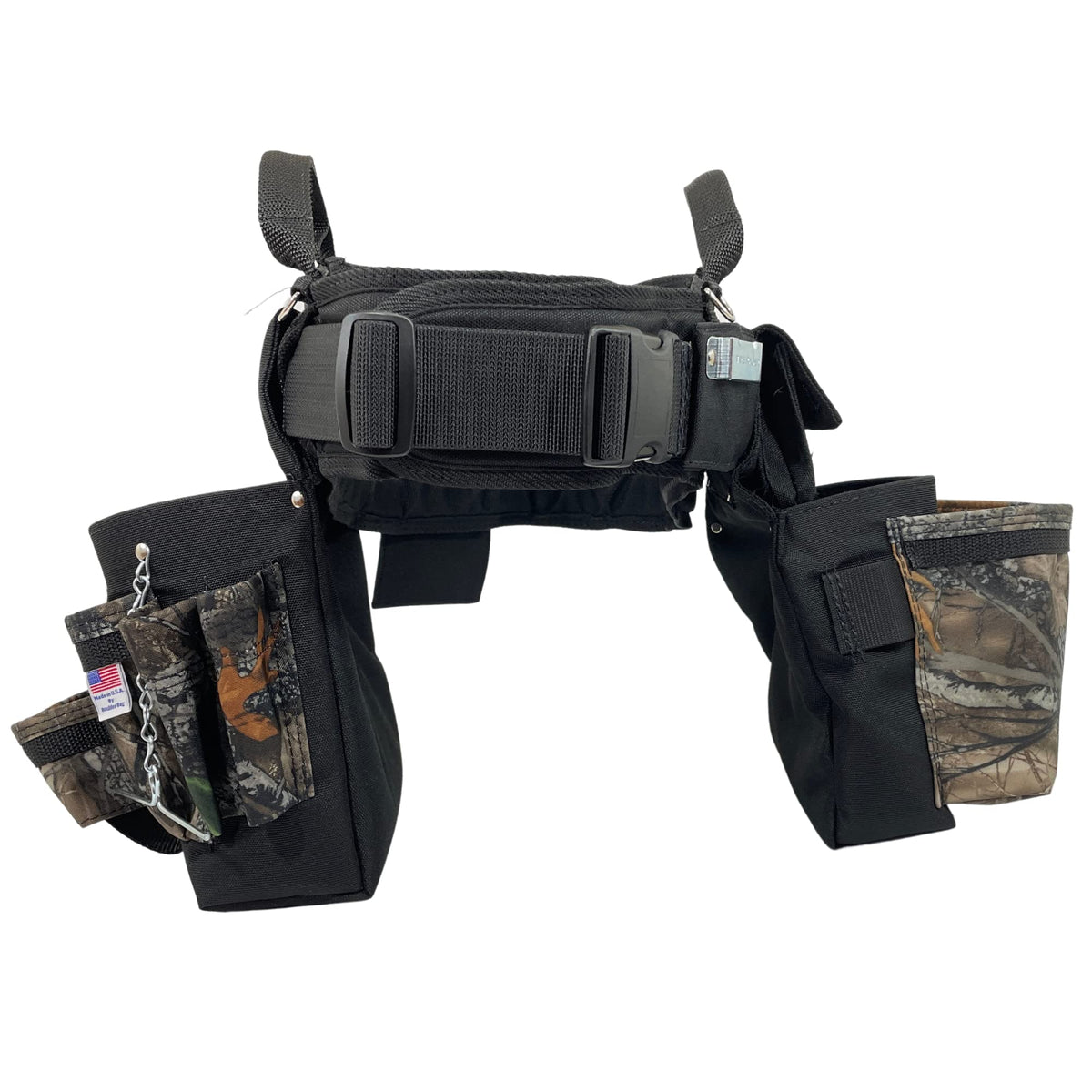 BOULDER BAG Ultimate Electrician's MAX Combo with Comfort Back Support Tool Belt, Quick Release Buckle, Heavy Duty Tool Belt, Camo - Backwoods, (Medium 28-32 Inch Waist), Made in USA