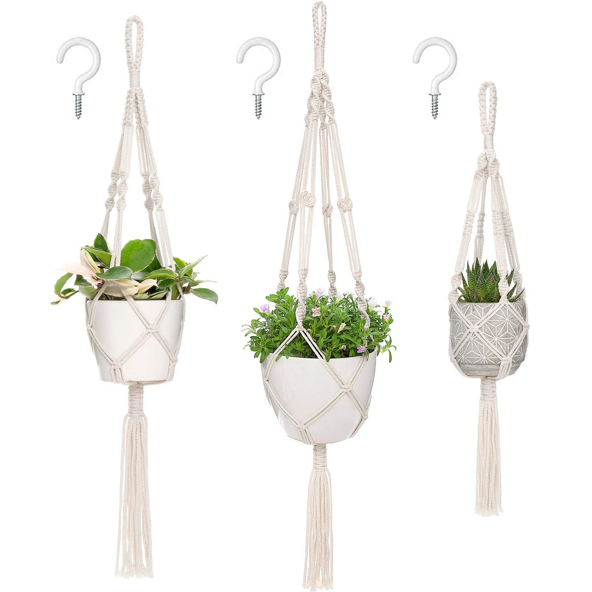 Mkono Set of 4 Macrame Plant Hangers Indoor 4 Different Size Hanging Planter Basket Flower Pot Holder 41"/35"/34"/26"
