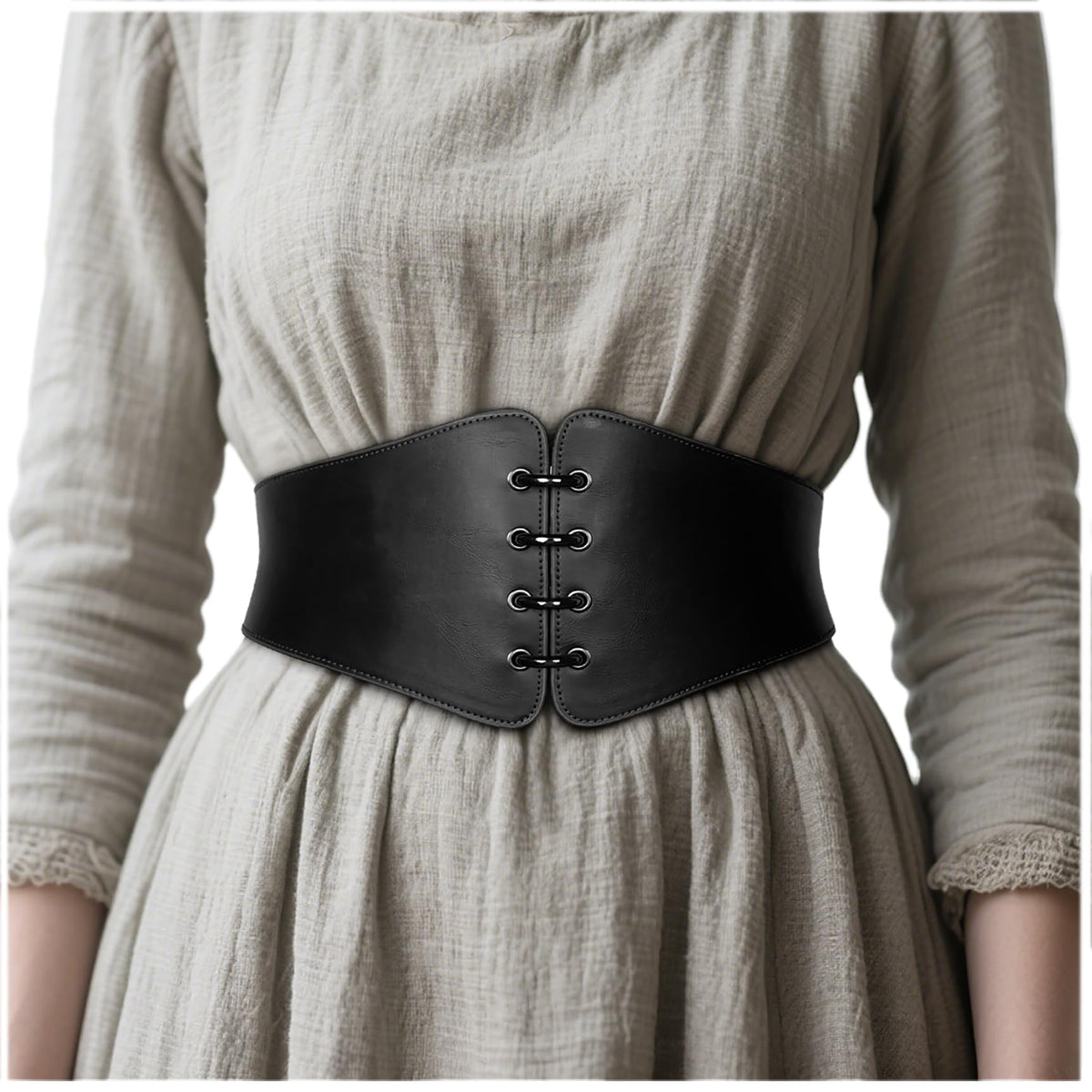 Joukavor Medieval Leather Corset Belt Renaissance Cinch Belt for Halloween Ren Faire Daily Wear (Black, L)
