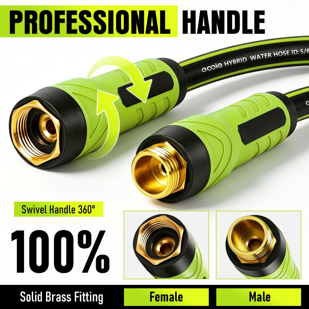 Garden Hose 25ft x 5/8", Heavy Duty Water Hose, Flexible and Durable, Kink Resistant Lightweight Hybrid Hose, Leakproof Yard Hose with Male to Female Fittings