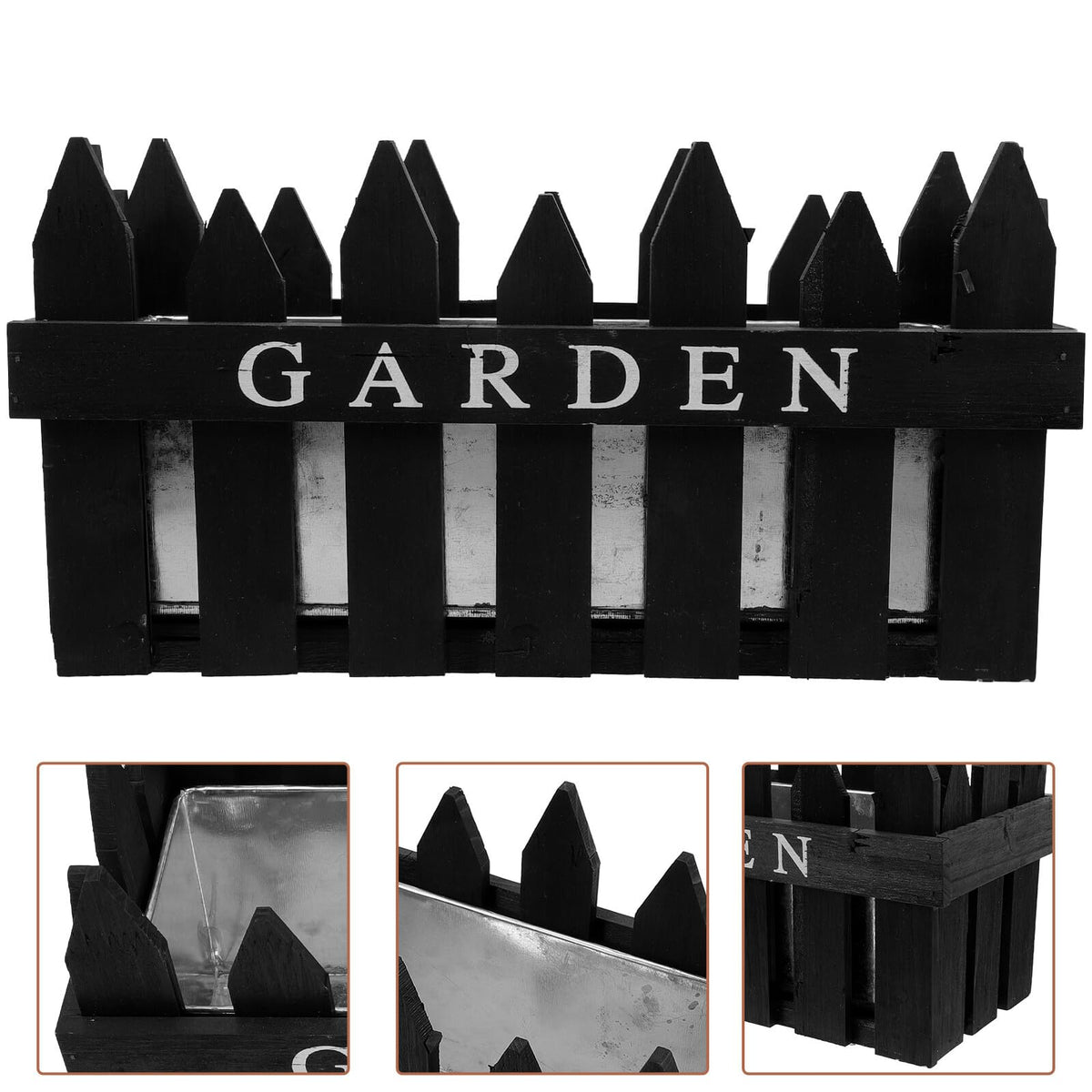 Angoily Creative Wooden Fence Flowerpot Planter Box for Balcony and Garden, Rectangular Black Wood Plant Container, Decorative Green Plant Pot for Outdoor Patio Use