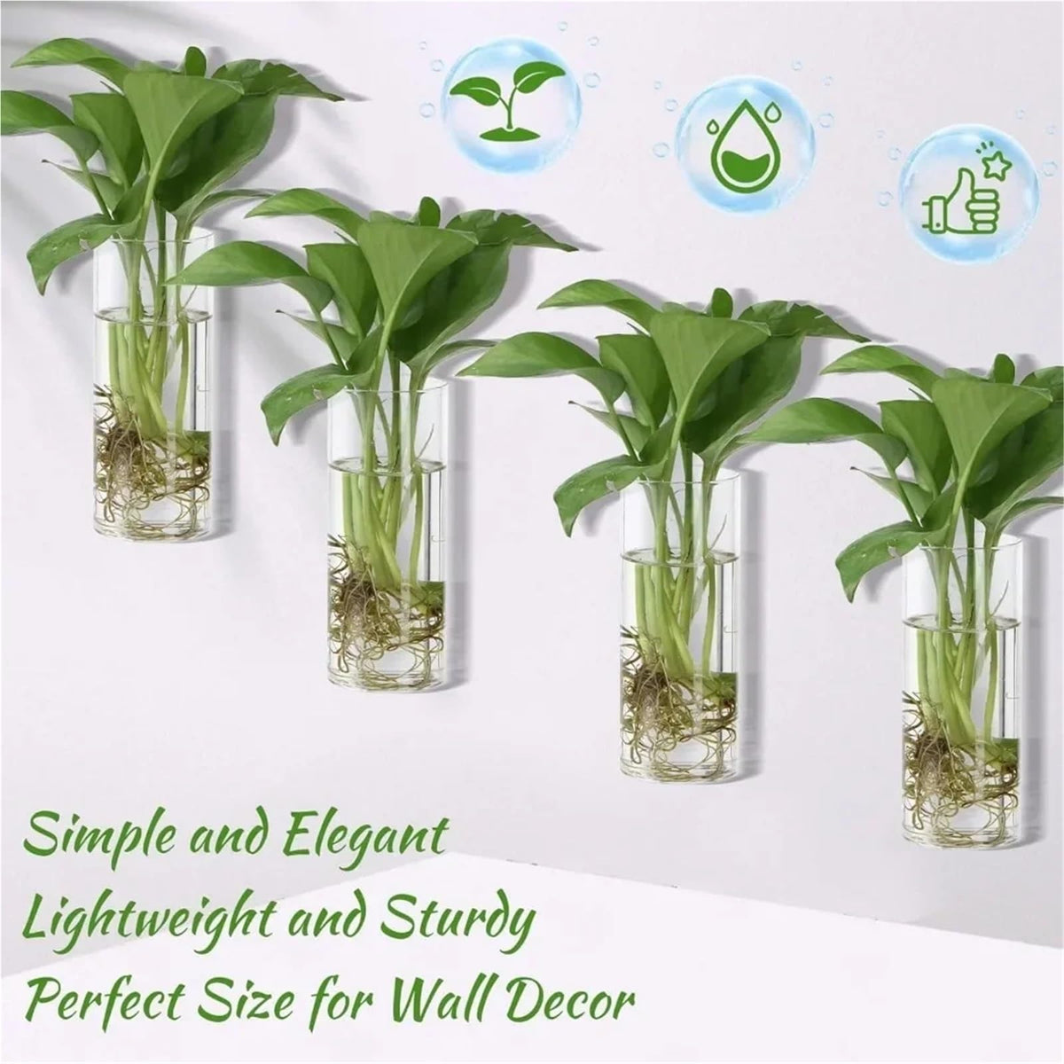 Glass Vase Vase 3Pack Wall Hanging Glass Planters Plant Terrarium Plants Holders Air Plants Wall Vase with Plastic Invisible Traceless Hangers(3Pcs Small)