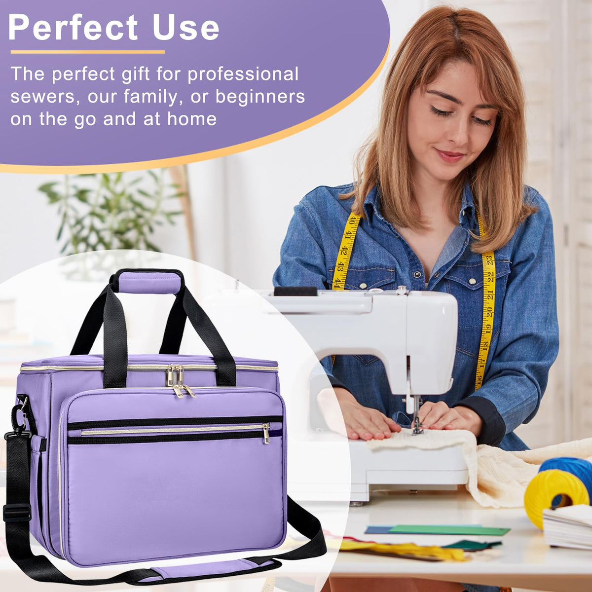 Anitor Sewing Machine Carrying Case with Removable Bottom Padding, Sewing Machine Bag Fits Most Standard Sewing Machines and Storage Sewing Accessories, for Singer, Brother, Janome, Purple，(Bag Only)