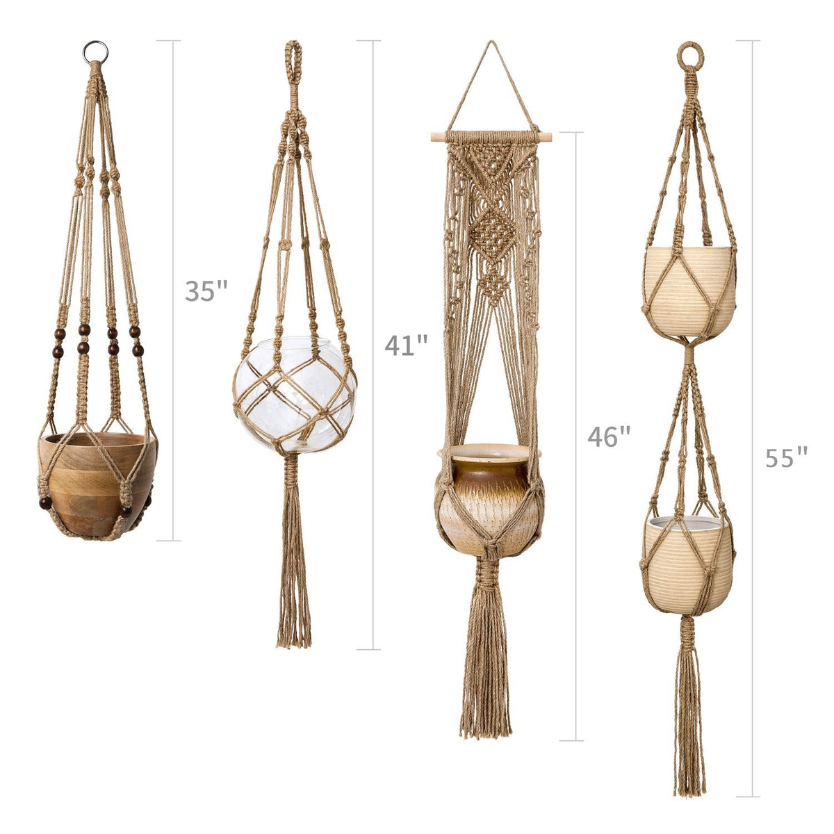 Mkono Set of 7 Macrame Plant Hangers Indoor 6 Different Size Hanging Planter Basket Flower Pot Holder 67"/46"//41"/35"/29"/23", Brown