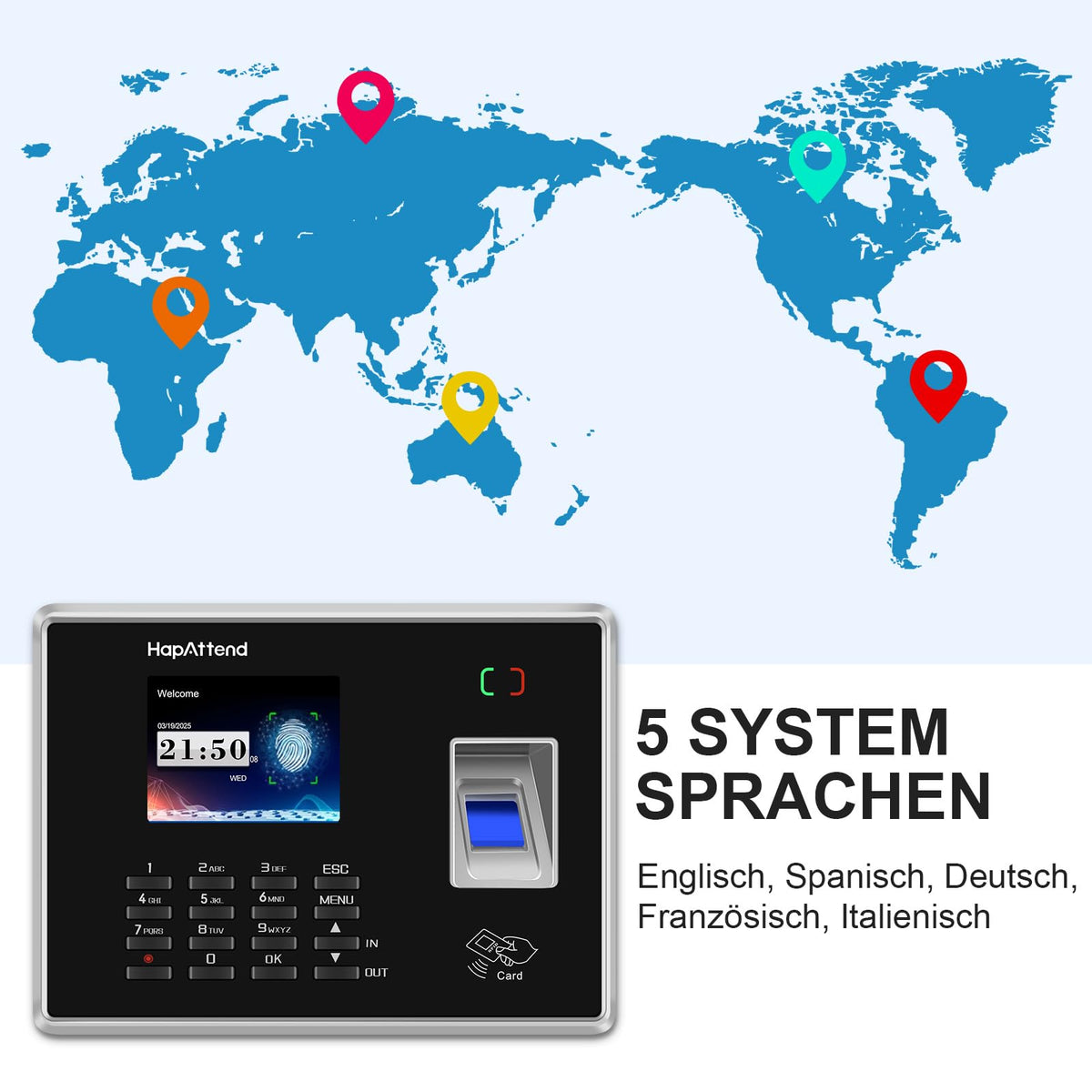 HapAttend Time Clocks for Employees Small Business Automatic Calculate Hours, H1＆H2 No Monthly Fees Fingerprint Time Clock, Standalone Biometric Clock in Machine for Employees with 5 RFID Cards