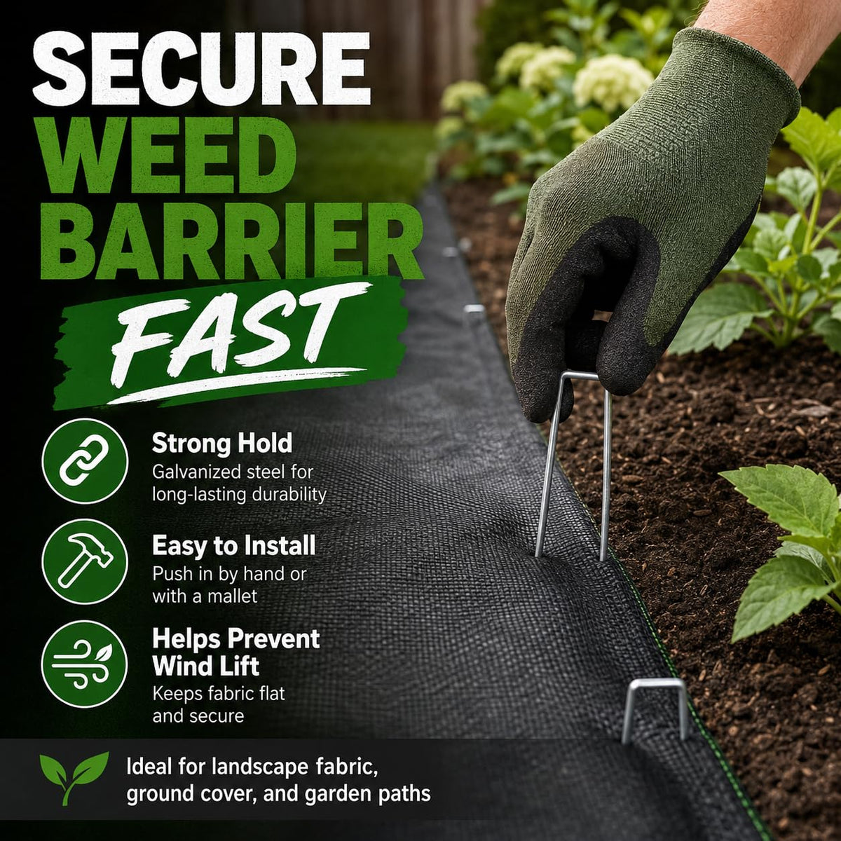 HOOPLE 100 Pack 6 Inch 11 Gauge Heavy Duty Galvanized Landscape Staples, Garden Stakes & Sod Pins for Securing Weed Barrier Fabric, Landscape Fabric, Hoses, Netting & Outdoor Decorations