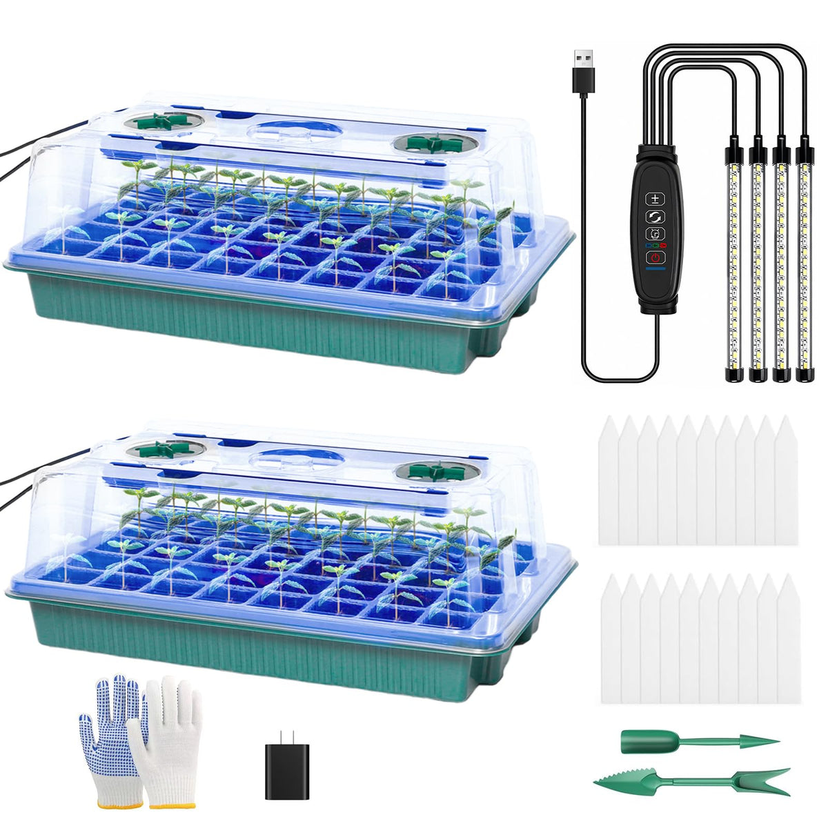 joyhalo Seed Starter Tray with Grow Light, 2 Pack 80 Cells, Thicken Plant Starter Kit with Humidity Dome, Adjustable Brightness Germination Kit, Indoor Gardening Plant Trays for Seeds Growing