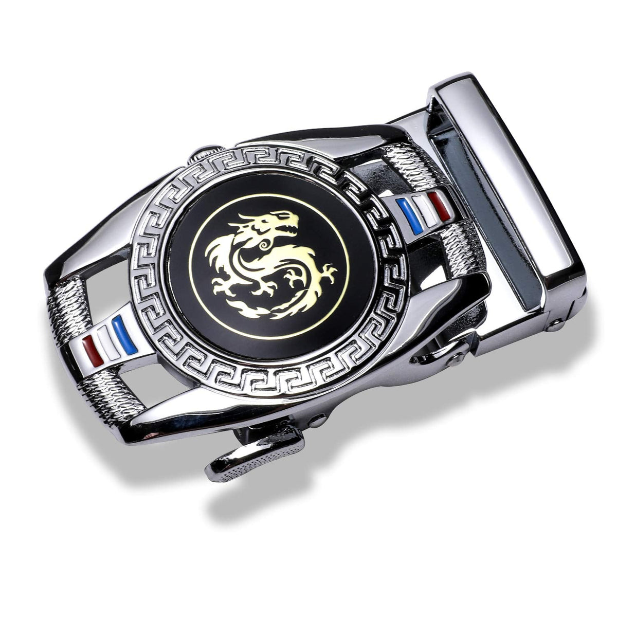 Barry.Wang Mens Ratchet Belt 2 Pack Buckle Gift Set Black Belts Leather Slide White Dragon Strap Adjustable 1 3/8" Wedding Business