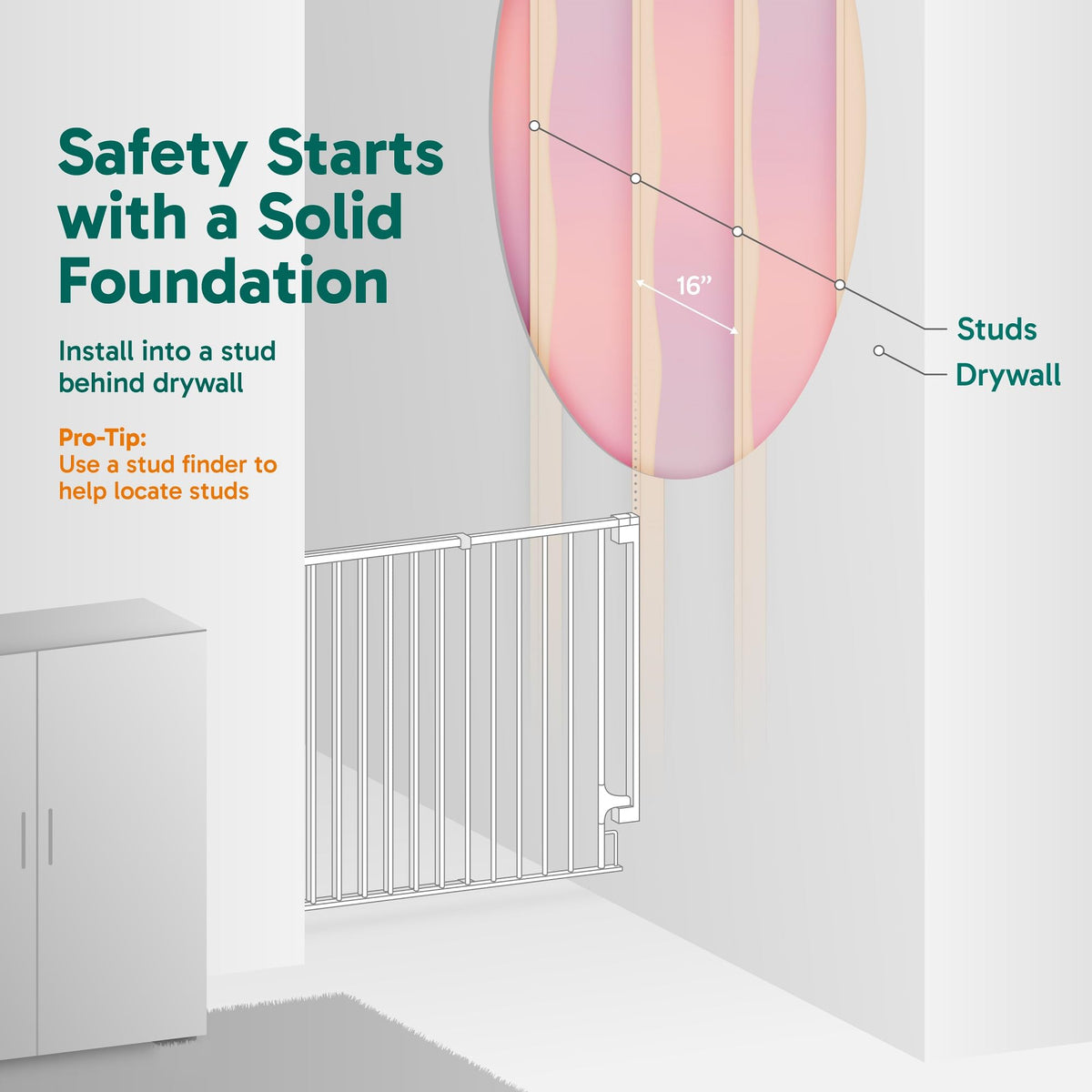 Cumbor 29.2–43" Baby Gate for Stairs, Hardware Mounted (Drill Required), Expandable No Bottom Bar Dog Gate, Auto Close Extra Wide Walk Thru, Pet & Toddler Proof Gate, Top & Bottom of Stairways(Black)