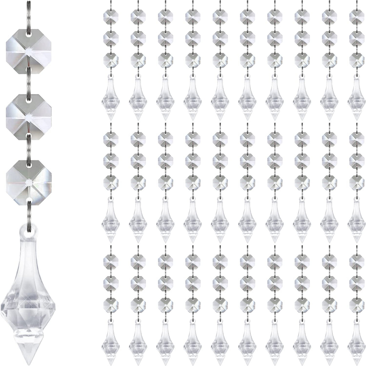 Jishi 30pk Crystal Finial Ornaments for Christmas Tree Decorations, Shatterproof Acrylic Hanging Crystals, Clear Plastic Finial Drop Christmas Ornaments for Centerpiece Chandelier Decor Party Supplies