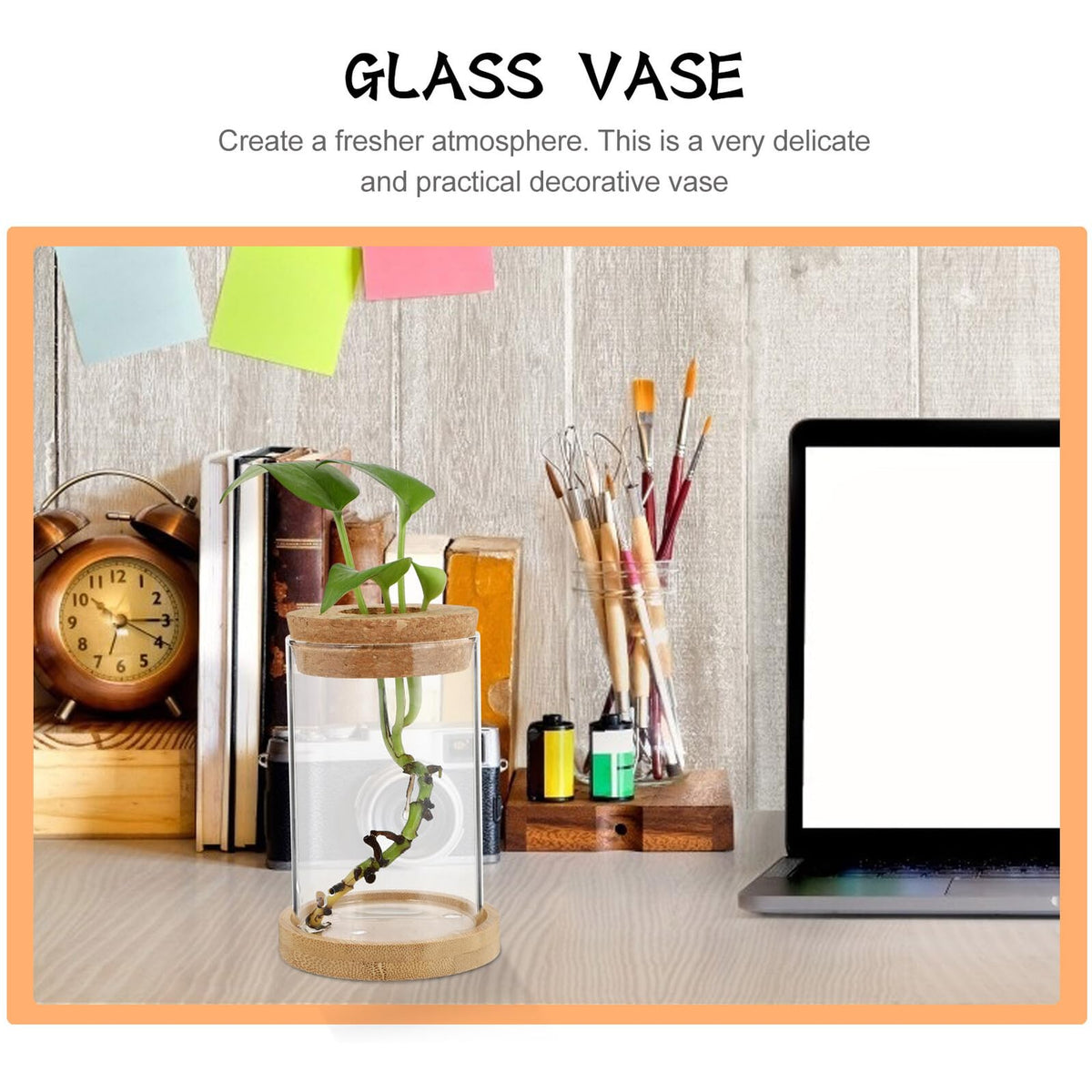 LOORGVEL 2pcs Hydroponics Plant Terrarium Glass Vases with Stand 6.5x10cm Desktop Water Planting Container for Office Home Decoration
