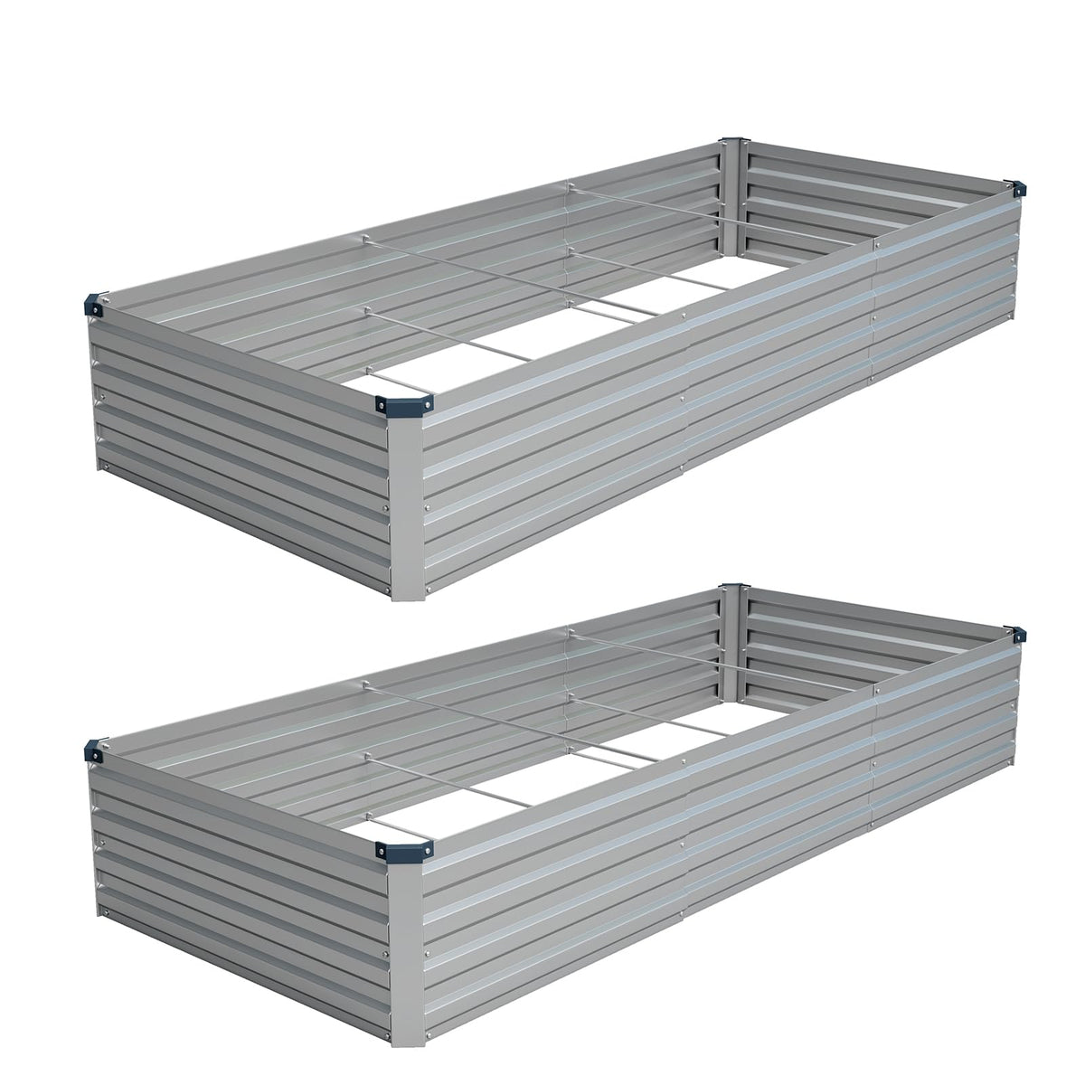 Vengarus 2 Pack 9x3x1FT Galvanized Raised Garden Bed Kit, Outdoor Metal Planter Box for Vegetables, Rectangular Steel Container, Easy Assembly (Silver)