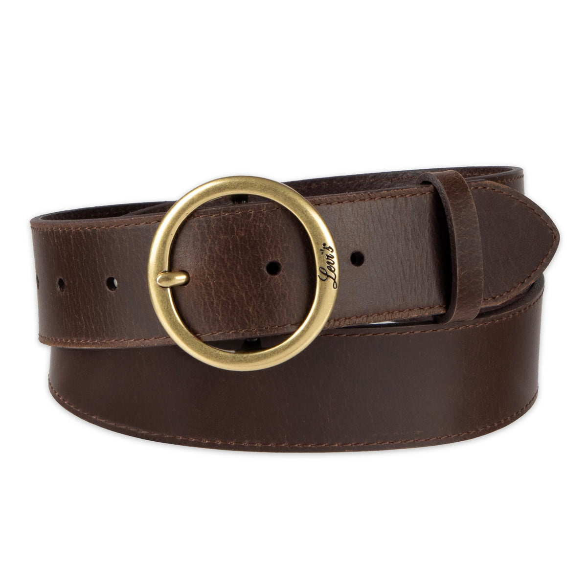 Levi's Women's Round Centerbar Sliding Loop Belt, Dark Brown, Small