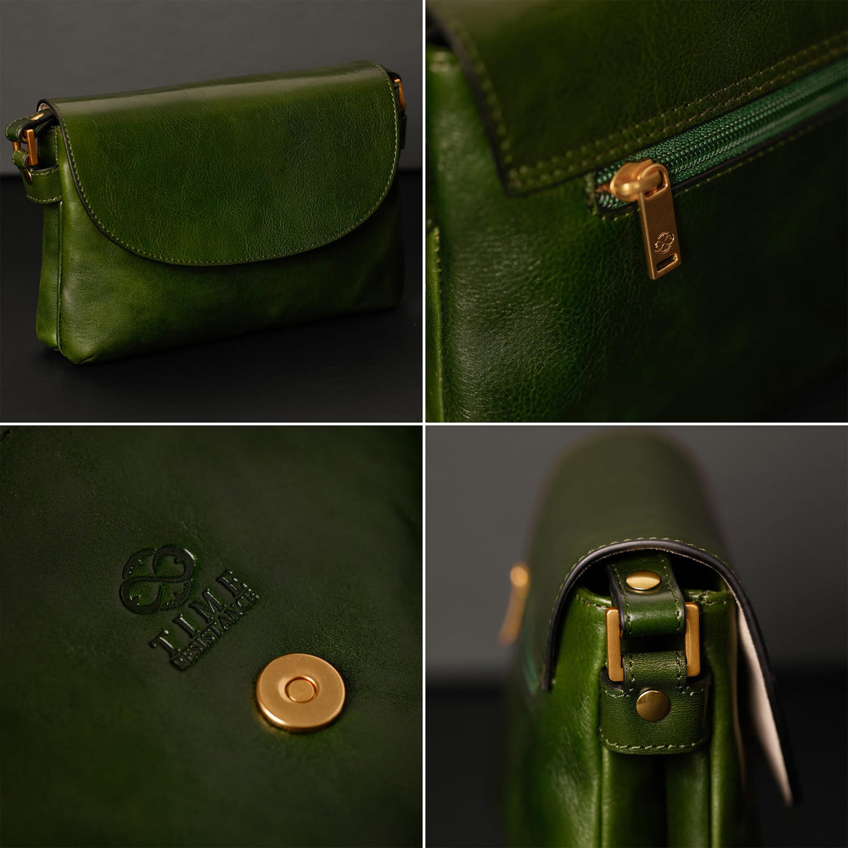 Time Resistance Leather Crossbody Bag for Women - Handbag, Shoulder Bag, Messenger Purse (Green) - Gift Box Included