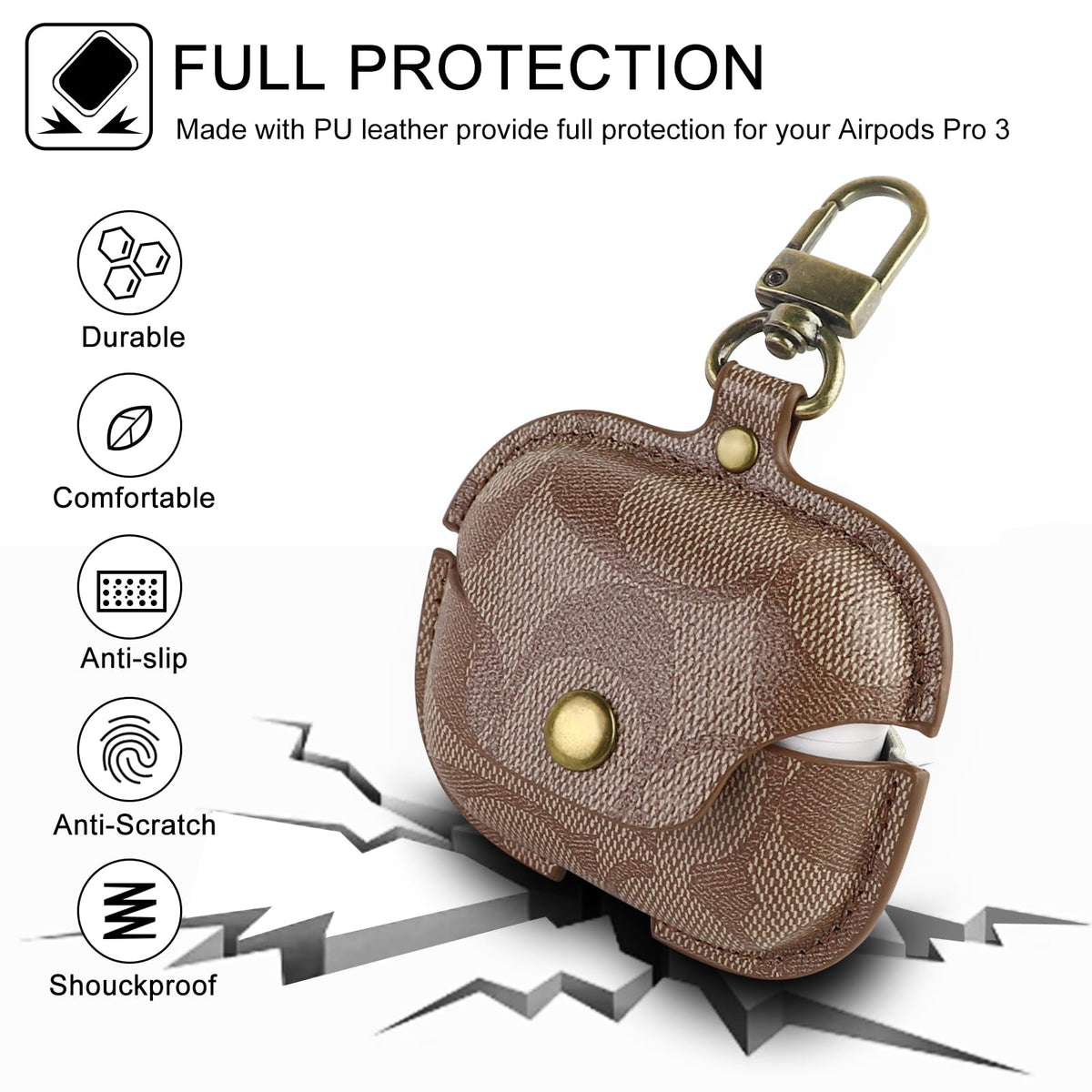 for AirPods Pro 3 Case, Compatible with AirPods Pro 3rd Generation Case (2025), Cute Leather Full Body Shockproof Protective Cover for Women Men (C)
