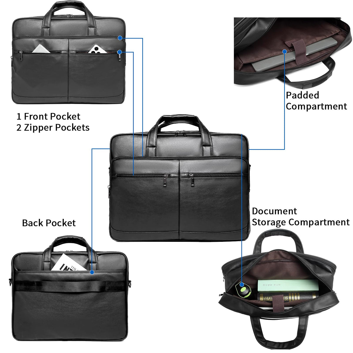 seyfocnia Men’s Leather Messenger Bag, 17.3 Inch Laptop Briefcase Satchel Computer Shoulder Bag Business Handbag-Black