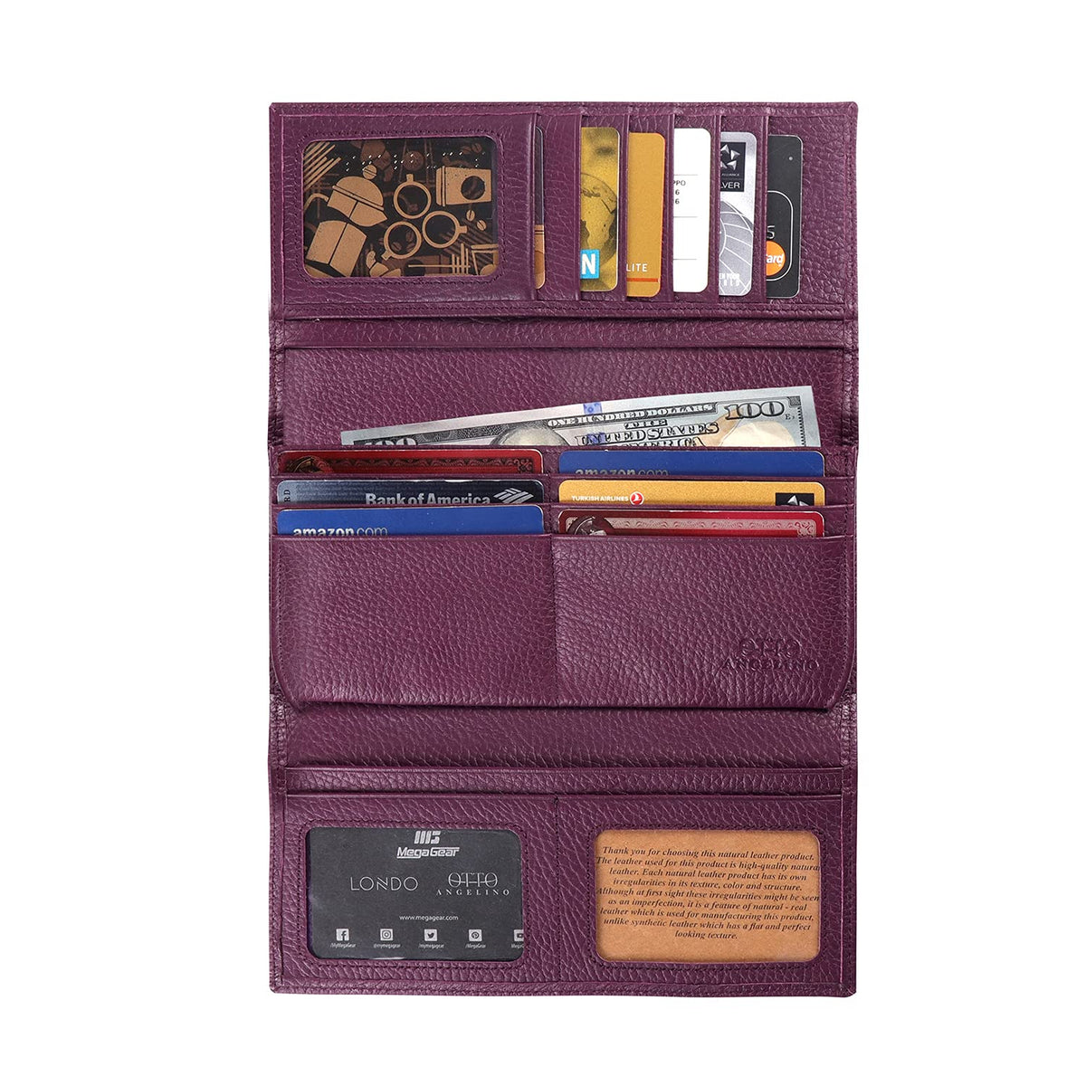 Otto Angelino Genuine Leather Zippered Envelope Wallet with Phone Compatible Slots - RFID Blocking -Unisex