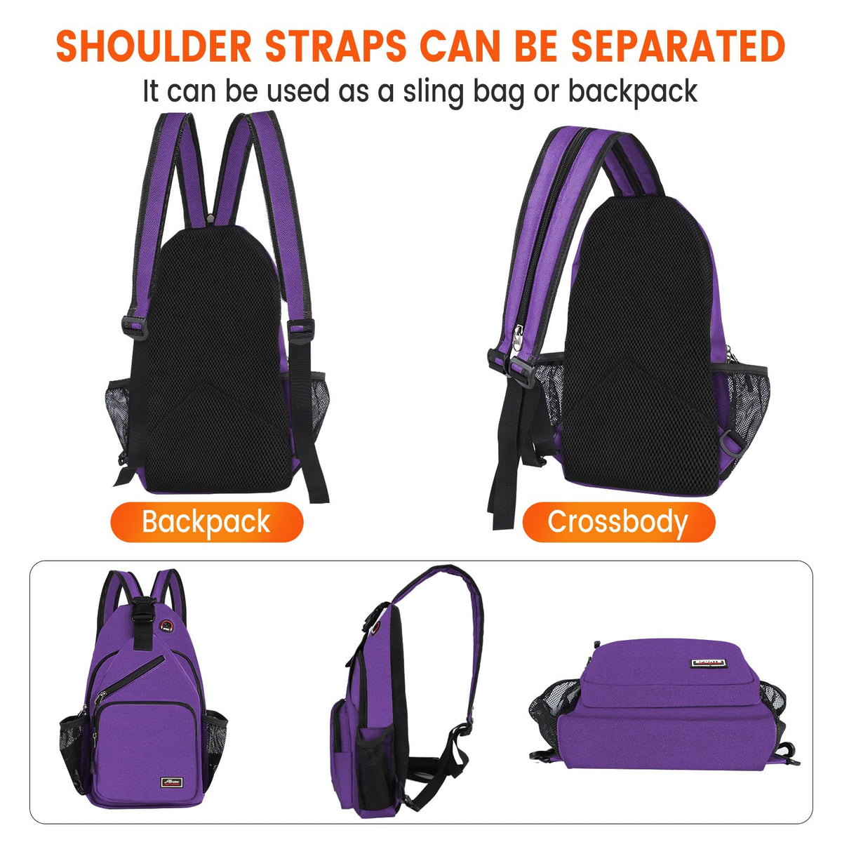 Afreter Crossbody Sling Backpack Men and Women Sling Bag Shoulder Backpack Travel Hiking Chest Bag Daypack (Purple)