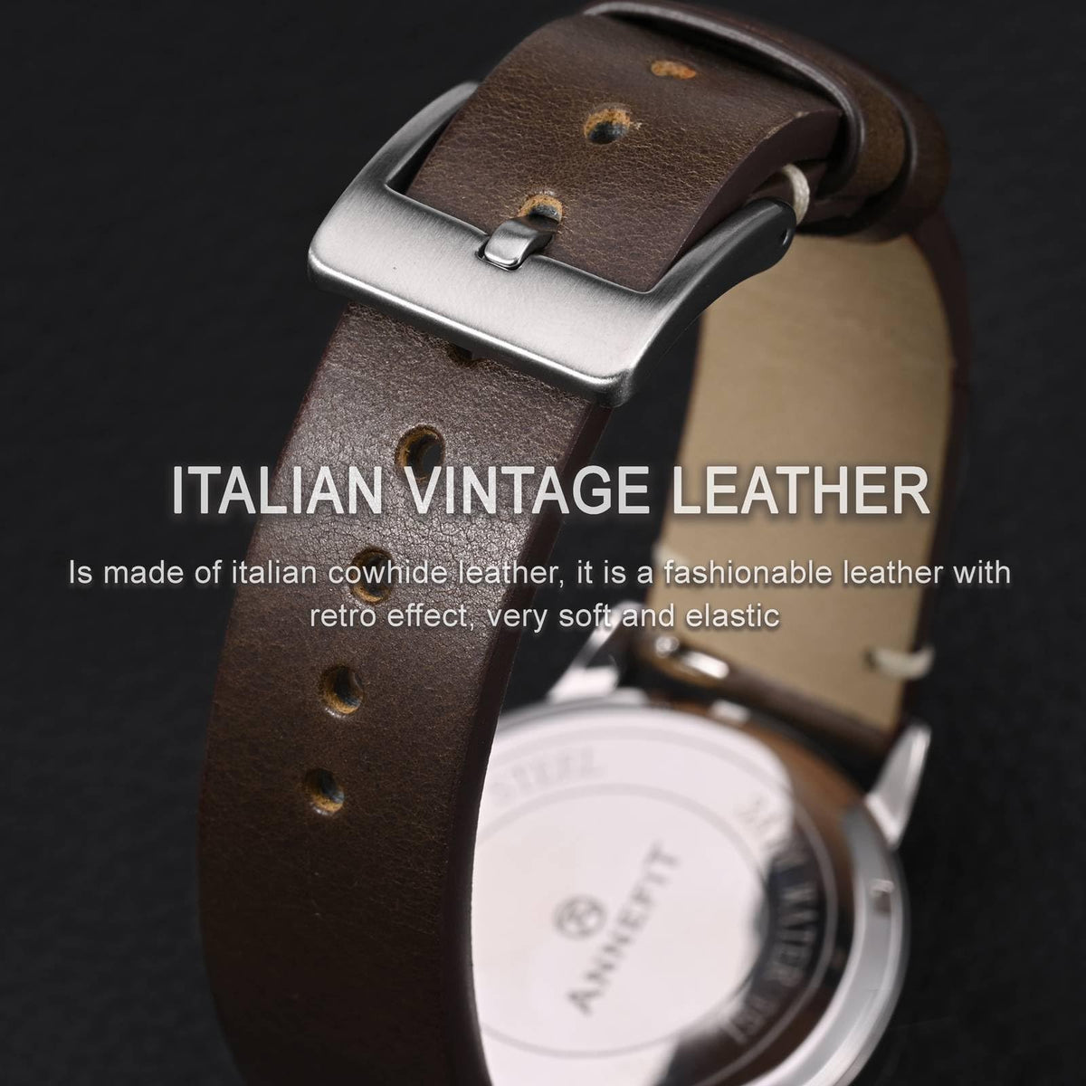 ANNEFIT Quick Release Watch Bands, Italian Vintage Leather Replacement Strap for Men and Women, Band Width 19mm (Dark Brown)