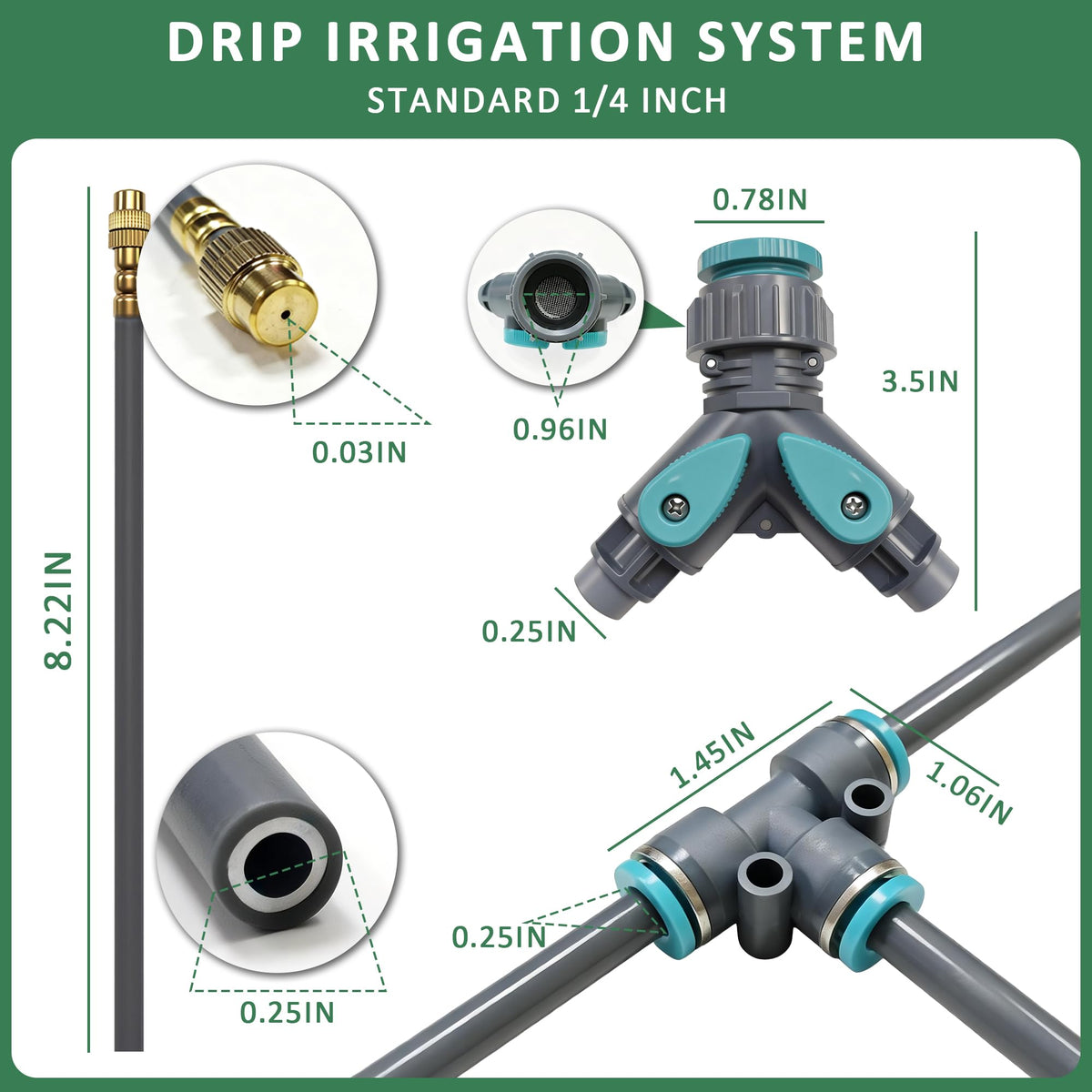 Drip Irrigation System 100FT 1/4", 360°Adjustable Garden Watering System with 16pcs Copper Nozzles, Drip Irrigation Kit for Outdoor Plants, Greenhouse Watering System