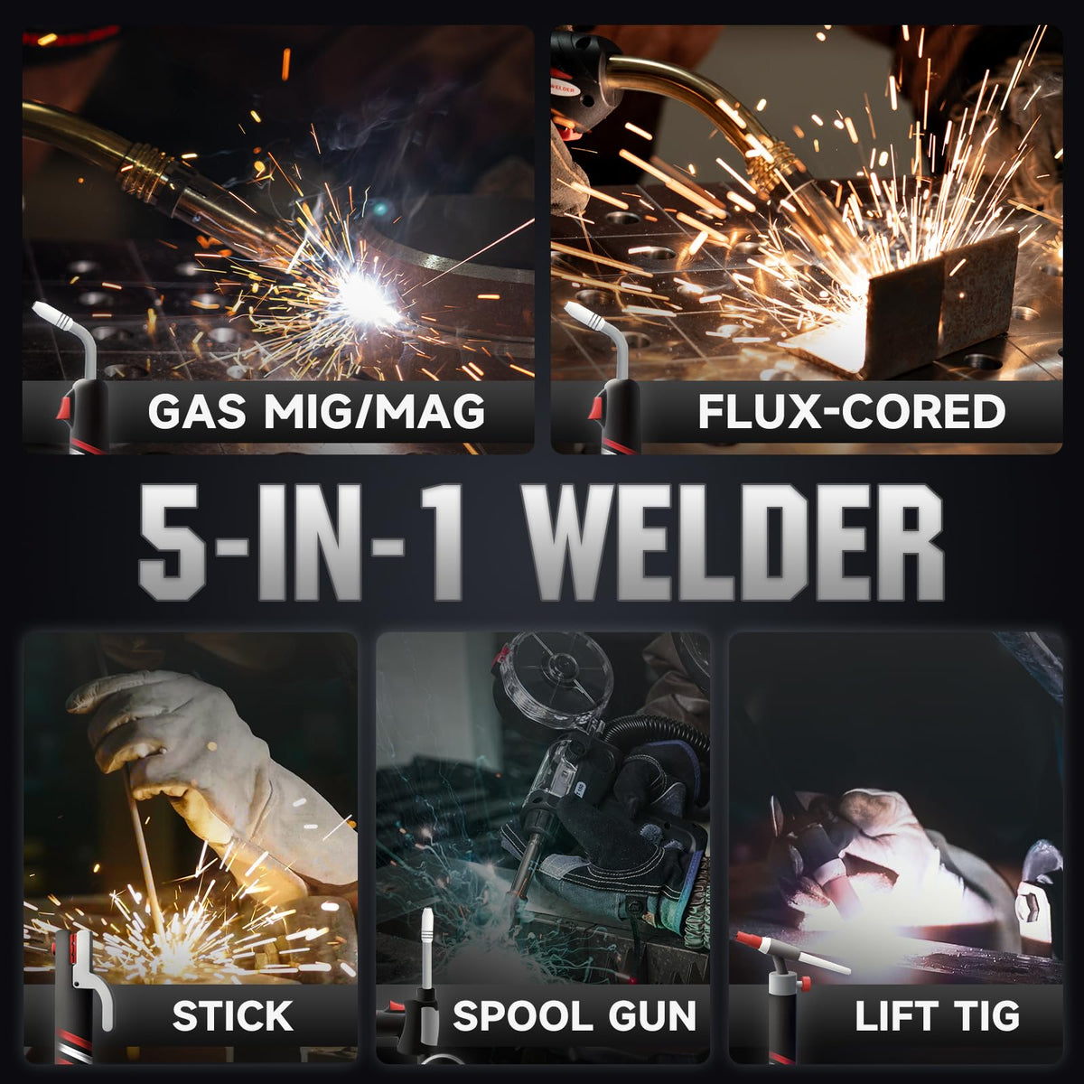 YESWELDER Multifunctional MIG Welder, Dual Pulsed 7-Inch LCD Screen 120V/240V, 6-In-1 MIG/Pulsed MIG/Flux Core/Spool Gun Compatible/Lift TIG/Stick Welding Machine DP200