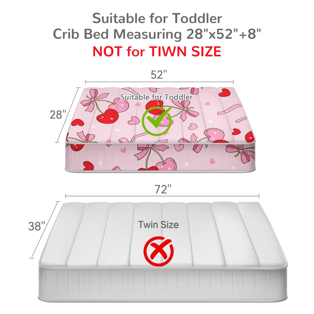 Mooreeke 4 Pieces Toddler Bedding Set - Pink Cherry Bow Toddler Comforter Sets for Girls, Includes Comforter, Flat Sheet, Fitted Sheet and Pillowcase, Bed in A Bag for Baby Bedroom