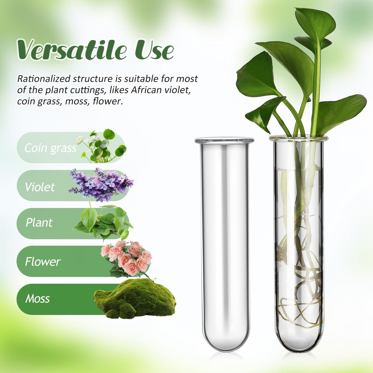 OUNONA 5pcs Glass Test Tube Flower Vases for Plants Propagation Hydroponic Small Terrarium Tubes 2.5x3x11cm for Home Décor