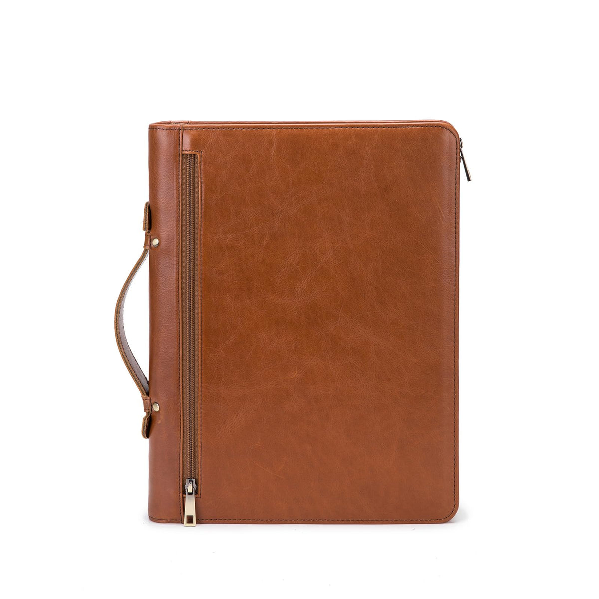 Geslun Genuine Leather Portfolio with Hidden Handle, Zippered Front Pocket, Business Padfolio for Men and Women, 8.5 x 11 Legal Pad Notebook Holder, Office Letter Notepad Folio, Oil Tanned