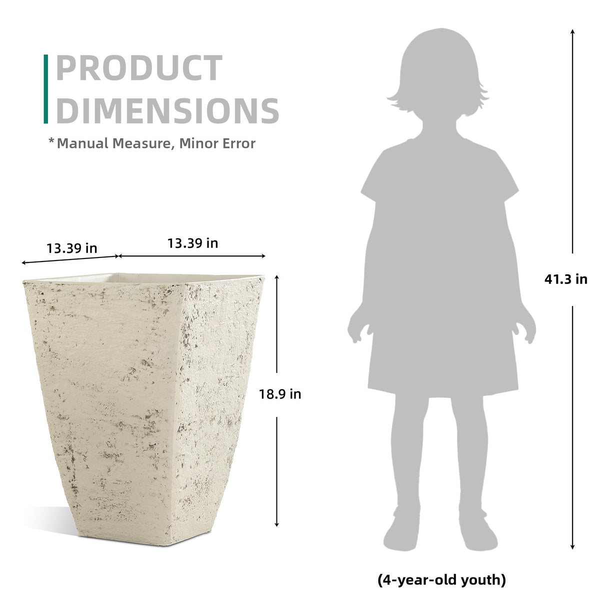Ultym 19" H Country White Square Planters for Outdoor Plants, Set of 2 Large Flower Pot with Drainage Hole, Weather-Resistant for Porch,Garden, Patio or Indoor Use