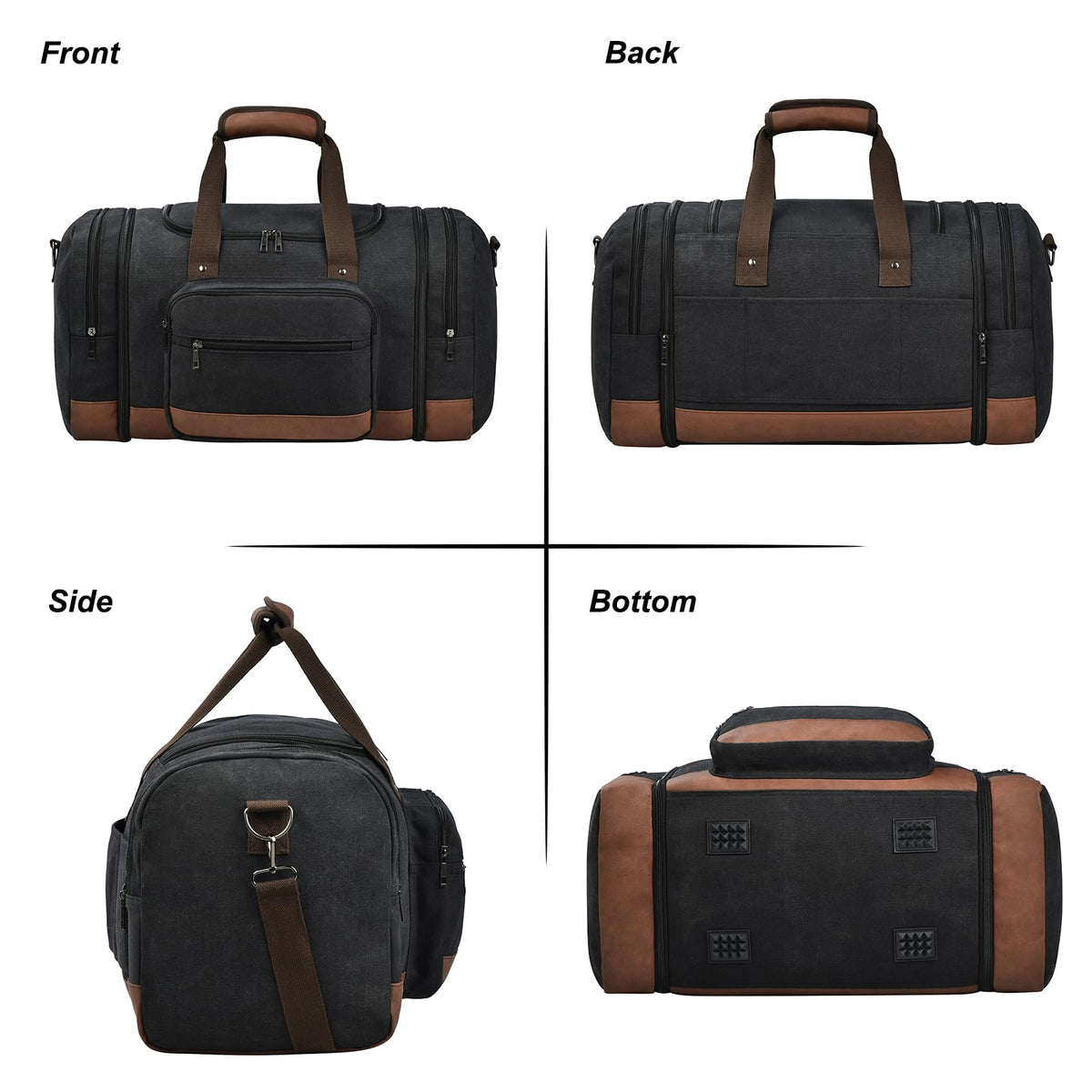 Litvyak Duffle Bag for Travel, 50L Canvas Travel Duffel Bags Overnight Weekend Gym Carry On Luggage Bag for Men & Women(Black+Toiletry Bag)