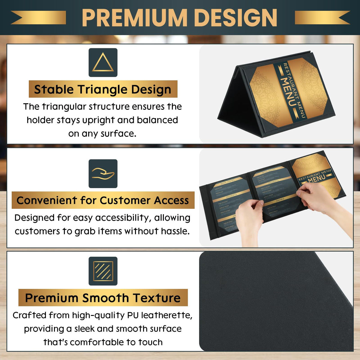 AMGSH 20 Pack 5" × 7" Table Tent Menu Covers, Leatherette PU Leather 3-Side Triangle Picture Frames with Angled Corners, Triangle Menu Holders for Restaurant Coffee Cafe Bar Drink Dessert
