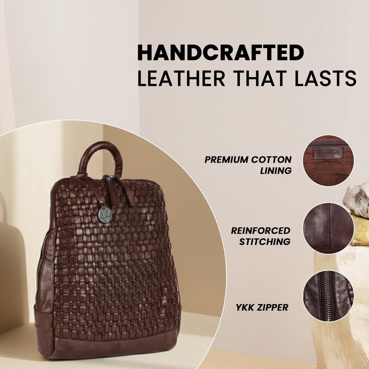 VILENCA HOLLAND 12.5 Inch Genuine Leather Backpack for Women and Men, Brown Leather Backpack with Adjustable Shoulder Strap