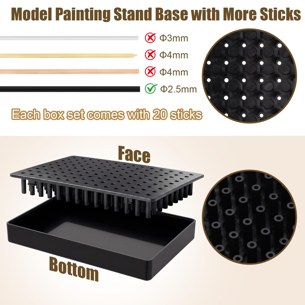 Junkin 4 Sets Model Painting Stand Base with 80 Alligator Clip Sticks, 5.9 x 3.9 Inch Airbrush Stands Portable Models Parts Holder for DIY Miniature Modeling Professional Model Spraying Tools